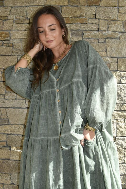 Lenni Cotton Midi Over Shirt Washed Khaki /50=